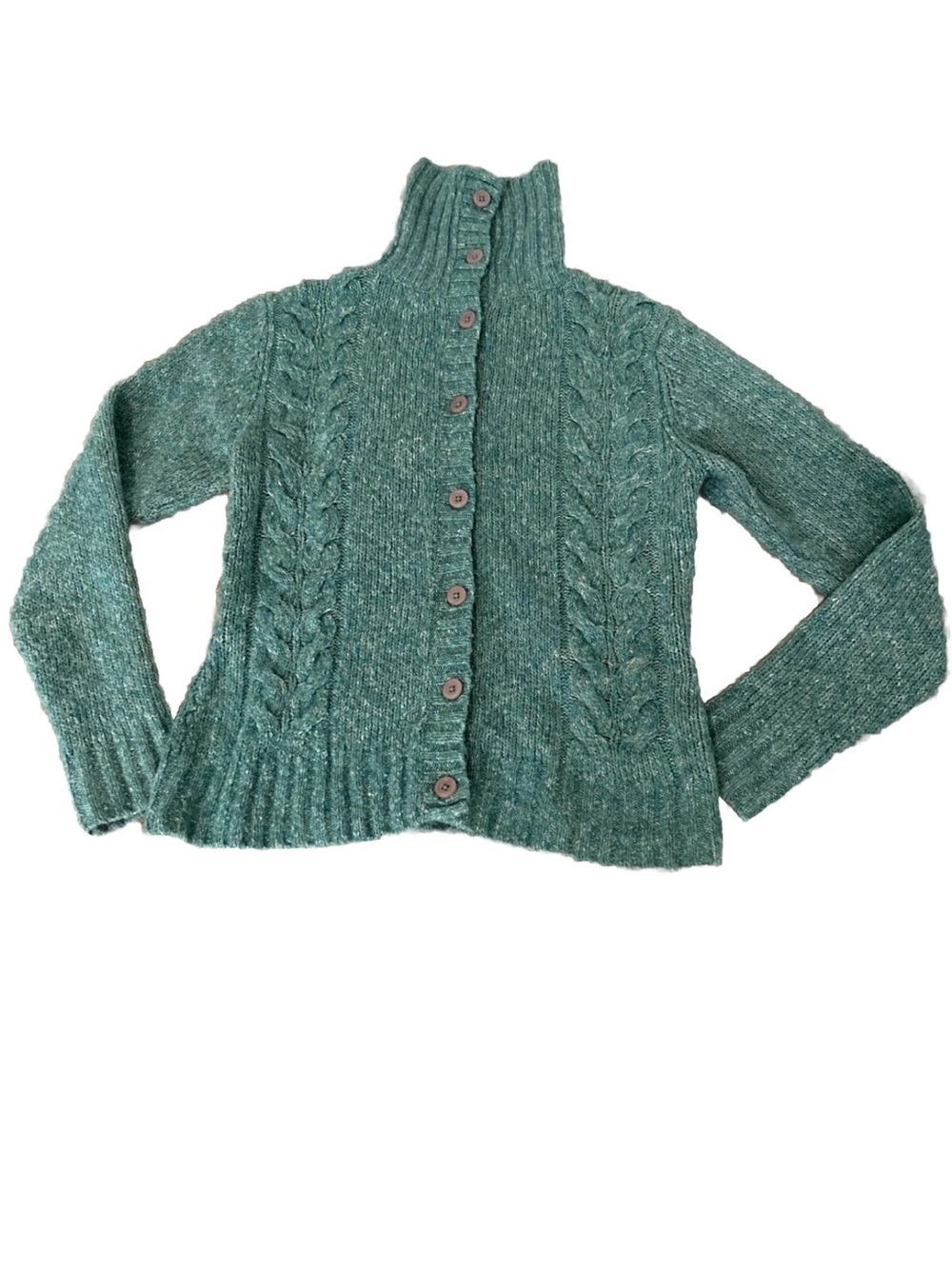 LL BEAN Women’s Green Cardigan Sweater Wool Blend Old Money Sz Small-Reg